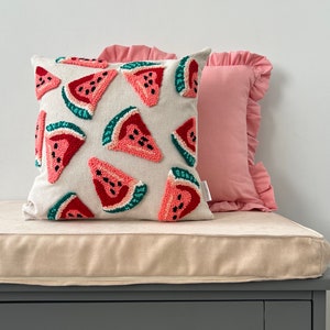 Watermelon Punch Needle Embroidered Throw Pillow Cover, Colorful Pillow, Unique Pillow, Cute Pillow, Throw Pillow For Bed, Summer Home Decor