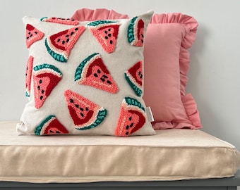 Watermelon Punch Needle Embroidered Throw Pillow Cover, Colorful Pillow, Unique Pillow, Cute Pillow, Throw Pillow For Bed, Summer Home Decor