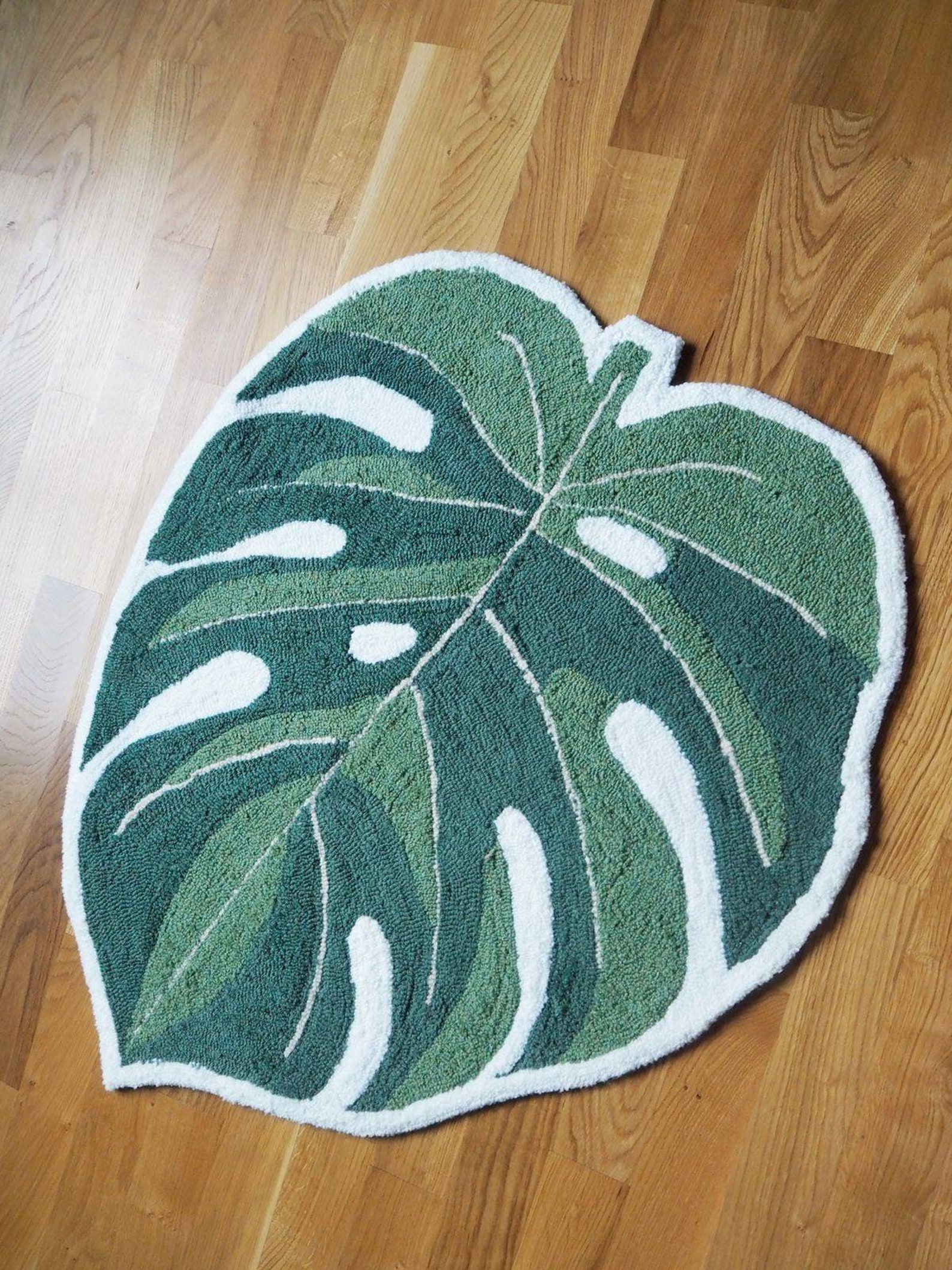 Monstera Tufted Rug Shaped Monstera Rug Punch Needle Carpet Etsy