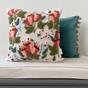 Punch Needle Floral Lily Cushion Cover, Embroidered Pillow Case, Colorful Pillows, Unique Throw Pillow, Cute Flower Throw Pillow