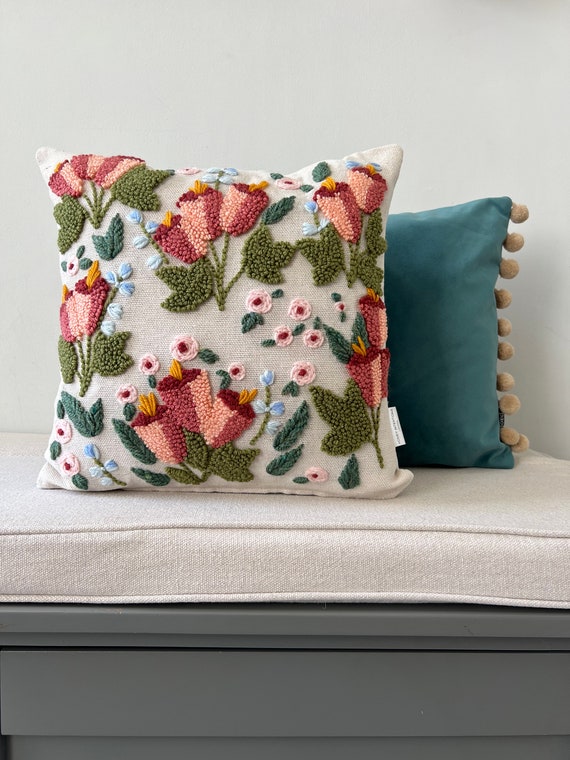 Floral embroidered pillow hotsell