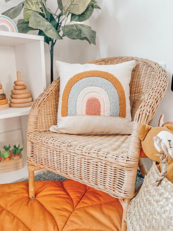 Punch Needle Rainbow Cushion Cover Floral Pillow Scatter Etsy