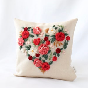 Heart Pillowcase Embroidered in Punch Needle. Valentines Day Gift for her and for him. Mothers Day Gift. image 1