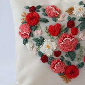 Heart Pillowcase Embroidered in Punch Needle. Valentines Day Gift for her and for him. Mothers Day Gift. image 6