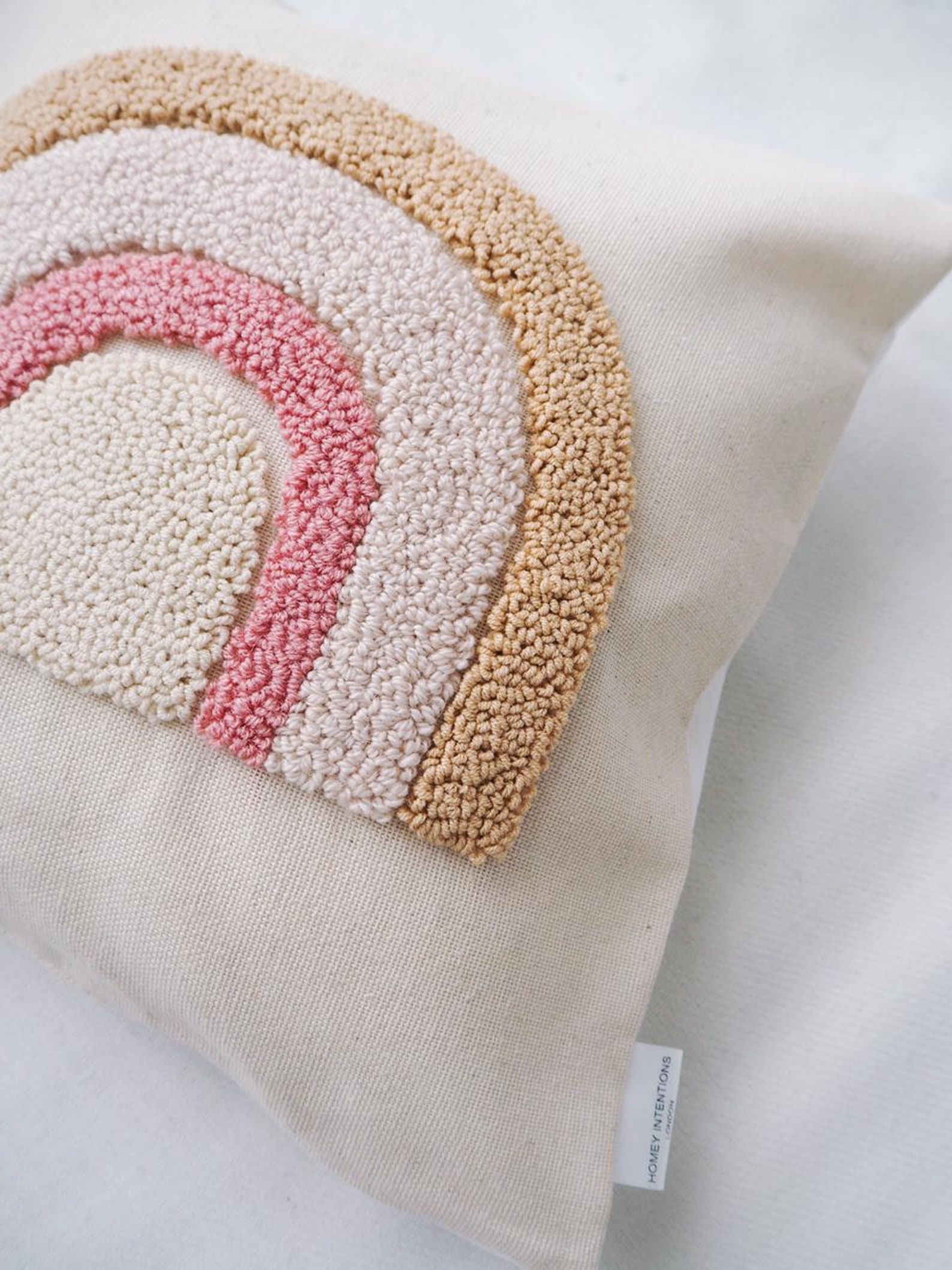 Punch Needle Rainbow Cushion Cover Floral Pillow Scatter Etsy