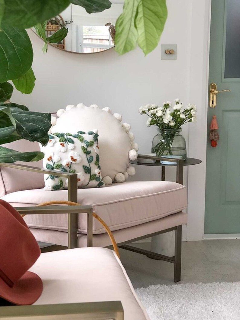 Punch Needle Floral Cushion Cover Floral Pillow Scatter Etsy