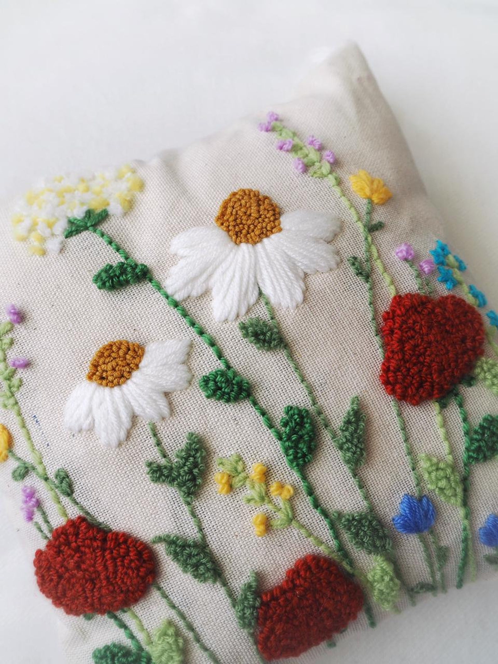 Punch Needle Floral Cushion Cover Floral Pillow Scatter Etsy