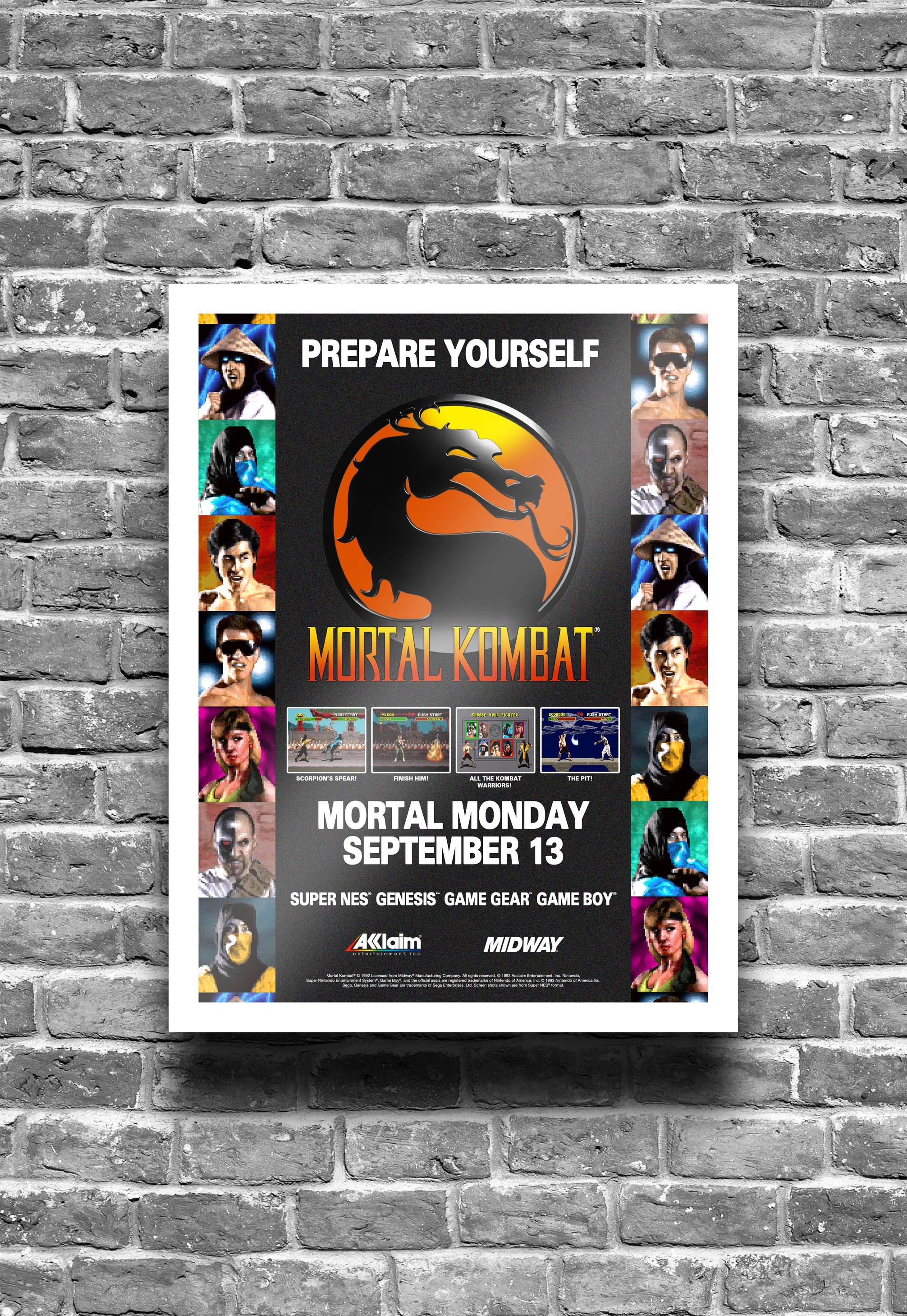 Mortal Kombat II Print Ad Game Poster Art PROMO Original SNES Sega Genesis  Gear