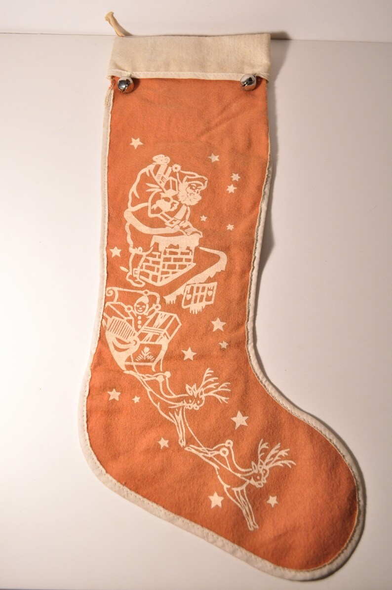 Vintage 19 Flannel Felt Christmas Stocking With Bells Etsy
