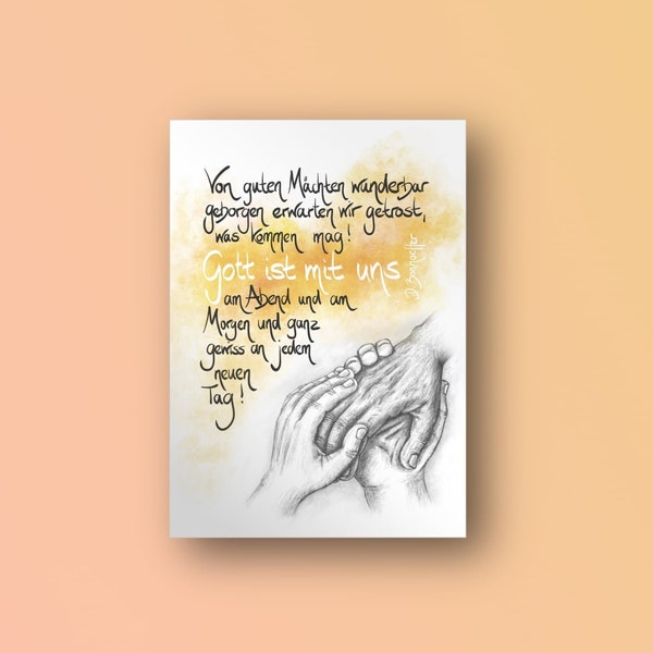 Postkarte – Von guten Mächten wunderbar geborgen, erwarten wir getrost, was kommen mag. Gott ist mit uns … | D. Bonhoeffer | Motiv Hände