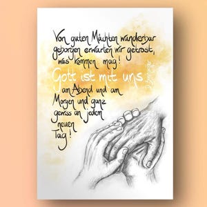 Postkarte – Von guten Mächten wunderbar geborgen, erwarten wir getrost, was kommen mag. Gott ist mit uns … | D. Bonhoeffer | Motiv Hände