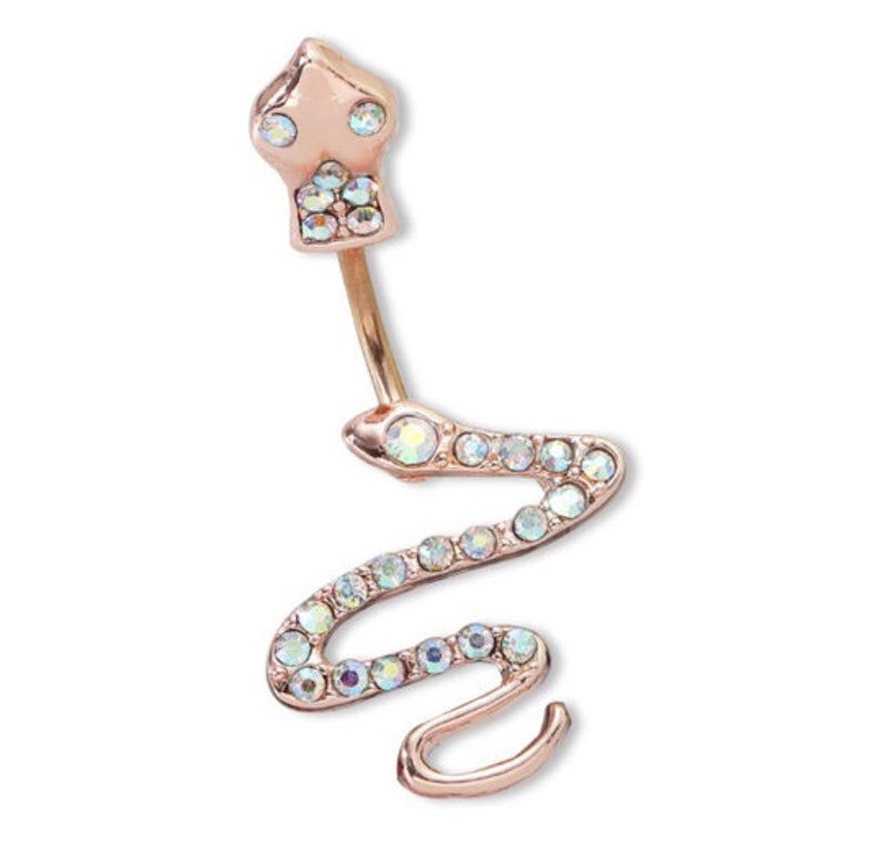 New Triple Stone or Snake Design Belly Bar Piercing Crystal Navel Ring 316L Surgical Steel