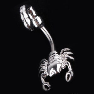 Scorpion Design Belly Bar Piercing Crystal Navel Ring 316L Surgical Steel. Silver Colour Available