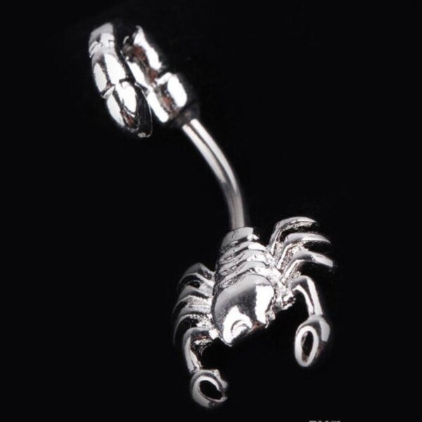 Scorpion Design Belly Bar Piercing Crystal Navel Ring 316L Acier chirurgical. Couleur argent disponible