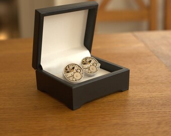 Unusual Moving mechanical watch parts cufflinks. Groomsman gift idea.