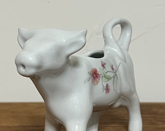Cordon Blue Ceramic Cow Creamer Floral Design