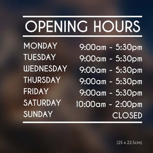 Hours Decal Vinyl Cut, store window sign, trading hours, opening hours, door hours signage decal sticker