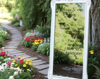 Welcome Sign Selfie Mirror Decal for Reception Entry Sign You look amazing now lets celebrate Wedding Welcome Mirror Sticker Wedding Decal