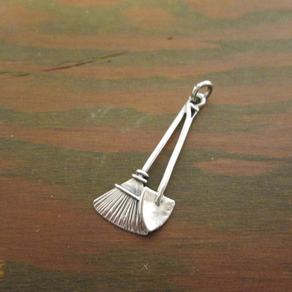 Sterling Silver GARDEN TOOLS Rake & Shovel CHARM / Pendant 3-D Miniatures