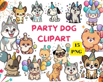 Dog clipart, puppy clipart, puppy party png, dog party, dog lover clipart, dog digital download