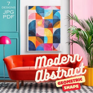Modern Abstract Geometric Shape Wall Art | Minimalist Printable Art Set | Mid-Century Modern Prints | Digital Download