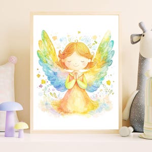 Angel Art | Nursery Wall Art | Pastel Angel Cartoon | Kids Room Decor | Adorable Angel Printable | Baby Angel Art Print