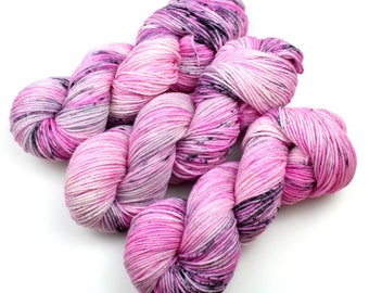 Pink Tiger, 100g Hand Dyed Yarn DK, Pink Yarn with Black Speckles, Unique Colours, Stunning wool, Superwash Merino Wool With Nylon