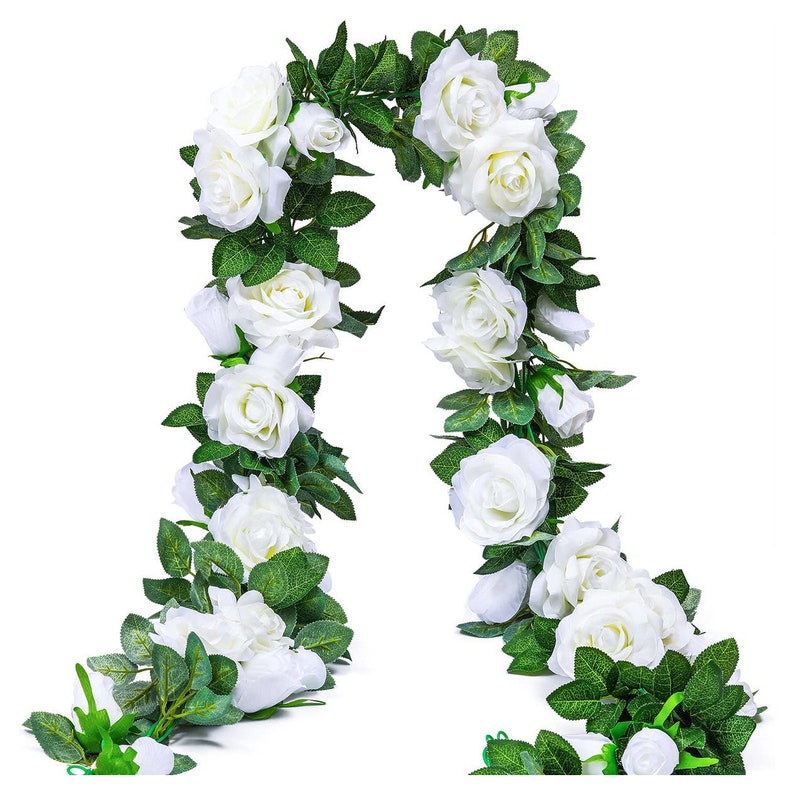Set of 2 WHITE Flower Garland Faux Rose Vine Artificial Etsy