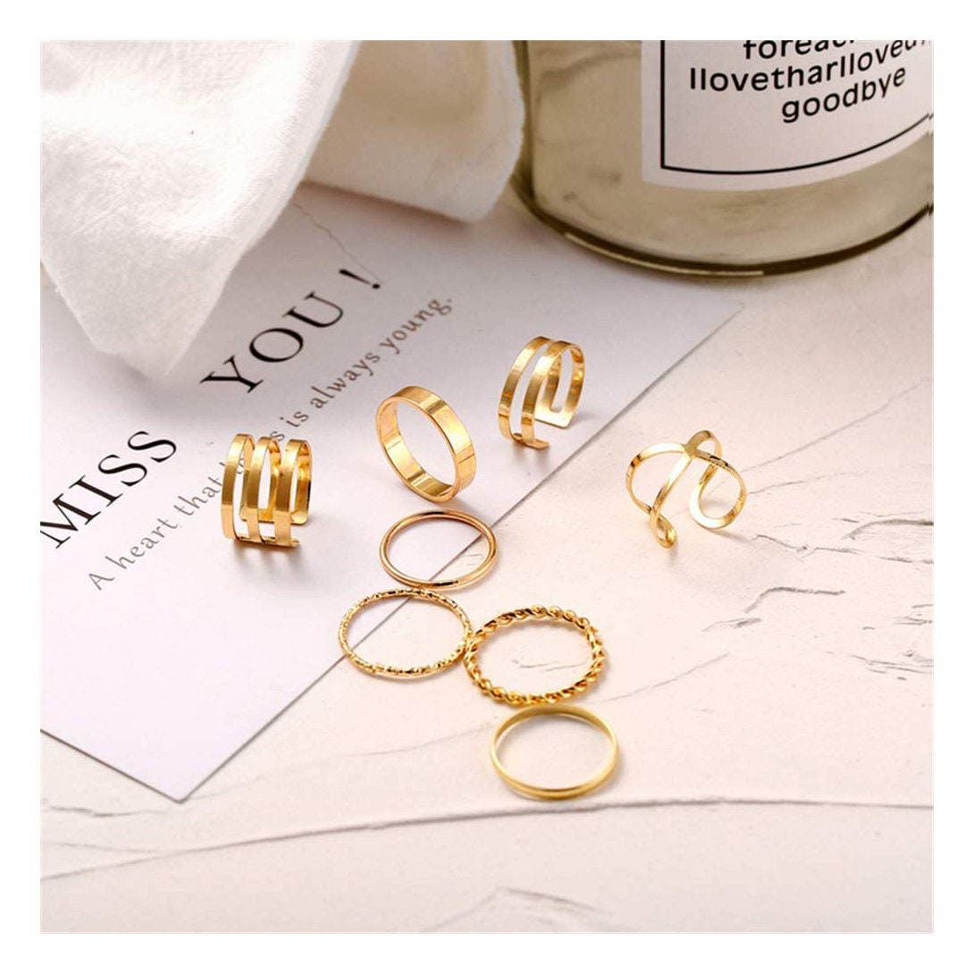 8 Piece GOLD Ring Set Vintage Boho Bohemian Stackable Jewelry - Etsy