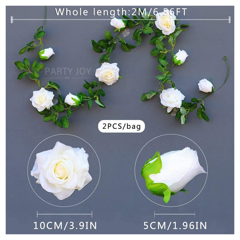 Set of 2 WHITE Flower Garland Faux Rose Vine Artificial Etsy