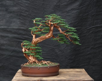 Big Tree With 19 Inches Tall, Art Wire Bonsai Tree Sculpture With Dark Green Leaves. Special Gift For Parents. For Home Decoration.