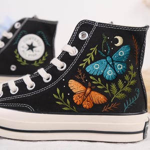 Custom Converse Embroidered,Botanical Butterfly Embroidered Converse, Moth Embroidered Sneakers, Ghost, Bugs Embroidered Sneakers