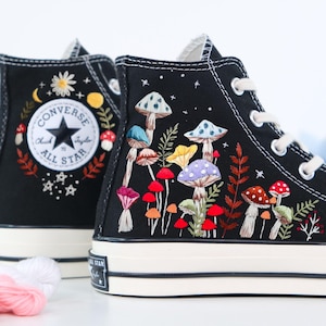 Embroidered Converse Wild Mushroom, Converse Embroidery Colorful Mushroom, Custom Shoes Embroidered Mushrooms Sneakers,  Gift for Her LT