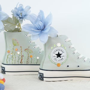 Custom Embroidered Converse high tops, Small Flower Embroidered Converse Shoes, Floral Embroidered Sneakers Custom, Unique Gifts for Her