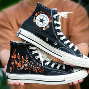 Orange Flowers Embroidered Converse, Autumn Converse Embroidery, Custom Shoes Embroidered Flowers, Flowers Sneakers, Gift for Her LT