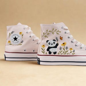Bear Embroidered Sneakers, Summer Embroidered Converse, Flower Bear Embroidered Converse, Embroidered Converse Custom Bear, Birthday Gift