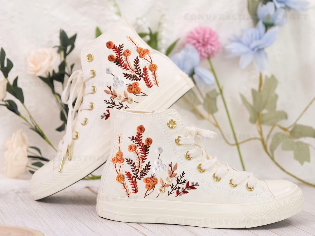 Custom Embroidered Converse High Tops, Floral Embroidered Sneakers
