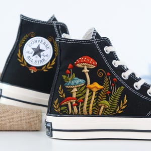 Custom Converse Chuck Taylor Mushrooms Embroidered Converse Shoes, Mushrooms Embroidered Sneakers, Mushrooms Embroidered Converse Custom