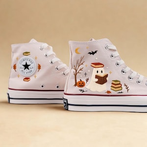Storybook Ghost Shoes, Cozy Halloween Converse, Handmade Fall Sneakers, Embroidered Cute Ghost, Witchy Autumn Canvas Shoes, Halloween Gift