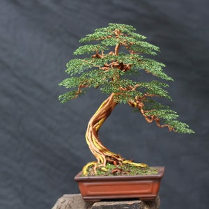 Art Wire Bonsai Tree Sculpture With Dark Green Leaves. Up To 12 Inches Tall. Suitable For Valentine's Day Gifts, Wedding Gifts. image 3