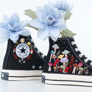 Embroidered Converse Wild Mushroom, Converse Embroidery Colorful Mushroom, Custom Shoes Embroidered Mushrooms Sneakers,  Gift for Her LT