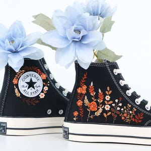 Orange Flowers Embroidered Converse, Autumn Converse Embroidery, Custom Shoes Embroidered Flowers, Flowers Sneakers, Gift for Her LT