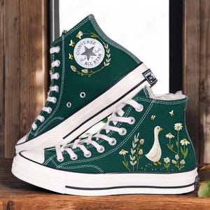 Cute Goose Embroidery, Daisy Embroidered Sneakers, Embroidered Converse,Embroidered Converse Custom, Birthday Gift,Gift for pet Lover