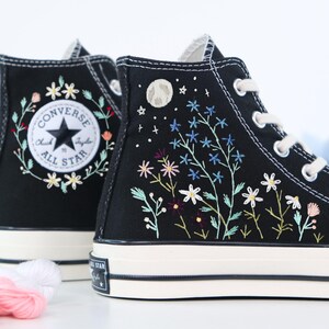 Embroidered Converse Small Flowers, Converse Embroidery Flowers Garden, Custom Shoes Embroidered Flowers Sneakers,  Gift for Her LT