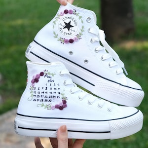 Custom Wedding Converse Embroidered Flowers ,Wedding Flowers Embroidered Shoes, Bridal Flowers Embroidered Sneaker, Custom Sneaker With Name