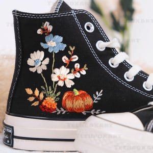 Custom Sneakers Taylor 1970 Embroidered, Pumpkin Embroidered Shoes, Halloween Vibes Embroidered Sneakers, Embroidery Converse Pumpkin LT