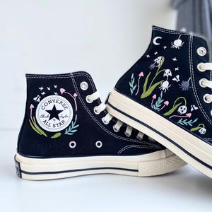 Converse Embroidery Halloween, Halloween Embroidered Converse Ghost Flower, Custom Shoes Embroidered, Mushrooms Sneakers, Gift for Her LT