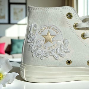 Bridal Converse, Ivory Converse Chunk Gold ,Custom Logo Luxury Special Bridal Shoes Wedding and Party Reseption Converses wedding shoes, LL