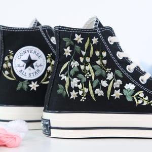 Custom Converse Chuck Taylor Floral Embroidered Converse Shoes, Garden Flower Embroidered Sneakers, Converse Embroidery Small Flowers LT