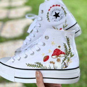 Embroidered Converse Mushroom, Converse Embroidery Mushroom, Custom Shoes Embroidered Frog and Mushrooms Sneakers, Unique Gift for Her